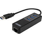 USB 3.1 netvrkskort 1000Mbps m/USB Hub (3xUSB) Sort