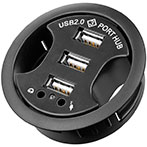 USB Hub 3 port m/lyd (60mm) - Indbygning i bord