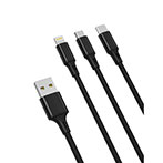 XO NB173 Multikabel 2,4A 1,2m (Lightning/USB-C/microUSB)Sort