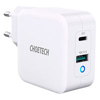Choetech USB-C oplader 65W QC 3.0 (1xUSB-C/1xUSB-A)