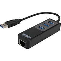 USB 3.1 netværkskort 1000Mbps m/USB Hub (3xUSB) Sort