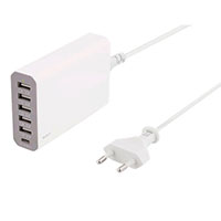 USB lader 10A (5xUSB-A/1xUSB-C) Hvid - Deltaco