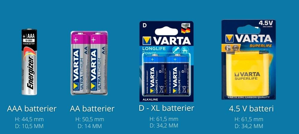 Diverse størrelser på batterierne