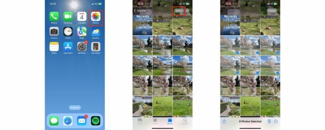 Billede: Screenshots fra iPhone af, hvordan man vælger flere billeder