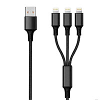 2GO Lightning kabel 1,5m (USB-A/3x Lightning) Sort