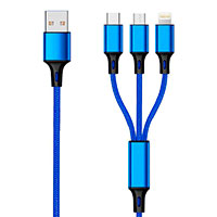 2GO USB Multikabel 1,5m (USB-C/Lightning/Micro USB) Blå