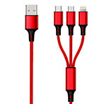 2GO USB Multikabel 1,5m (USB-C/Lightning/Micro USB) Rød