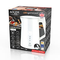 Adler Elkedel 1,7 liter m/LED display - Hvid