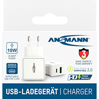 Ansmann HC218PD USB Oplader 18W (USB-A/USB-C) Hvid