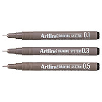 Artline Drawing System Fineliner - Sort (0,1+0,3+0,5mm)