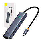 Baseus 7-i-1 USB-C Dock (Kortlser/USB-A/RJ45/USB-A/USB-C/HDMI)