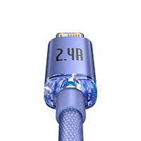 Baseus Crystal Lightning - USB-A Kabel 2,4A Lilla - 1,2m