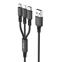 Budi 3-i-1 USB-A Multikabel 2,4A - 1m (USB-C/Lightning/MicroUSB)