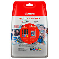 Canon CLI-551 Multipack Blkpatron m/Fotopapir (50 sider) Sort/Cyan/Magenta/Gul 