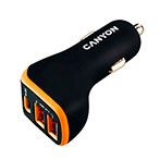 Canyon 18W PD USB-A Biloplader (2xUSB-A/1xUSB-C) Sort/Orange