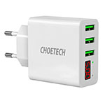 Choetech USB-A oplader 15W (3xUSB-A) m/display - Hvid