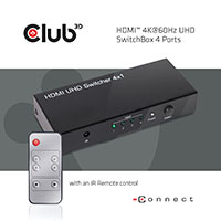 Club3D HDMI Switch 4K m/fjernbetjening (4 in/1 out)