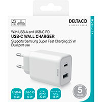 Deltaco 30W PD USB Oplader (USB-A/USB-C)