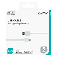 Deltaco Lightning Kabel 2,4A - 0,5m (Lightning/USB-A) Hvid