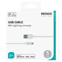 Deltaco Lightning Kabel 2,4A - 3m (Lightning/USB-A) Hvid