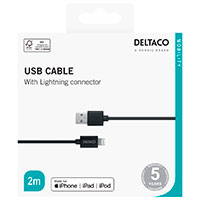 Deltaco USB-A til Lightning Kabel - 2m (MFi) Sort