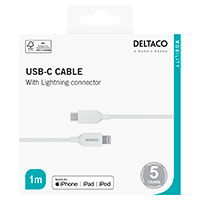 Deltaco USB-C til Ligtning Kabel - 1m (MFi) Hvid