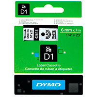 Dymo D1 Label Tape - 7m (6mm) Sort/Hvid