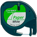 Dymo LetraTag Label Papir - 4m (12mm) Sort på Hvid