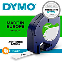 Dymo LetraTag Label Papir - 4m (12mm) Sort p Hvid