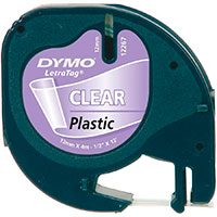Dymo LetraTag Label Plast - 4m (12mm) Sort p Transparent