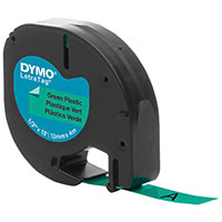 Dymo Letratag Label Plast - 4m (12mm) Sort p Grn