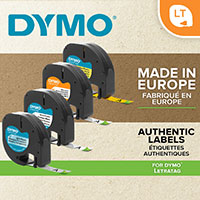 Dymo Letratag Label Plast - 4m (12mm) Sort p Rd