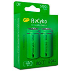 Genopladelige D batterier (5700mAh) GP ReCyko - 2-Pack