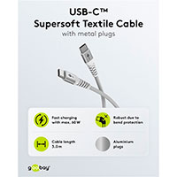 Goobay 60W USB-C Kabel - 3m (USB-C Han/USB-C Han) Hvid Tekstil