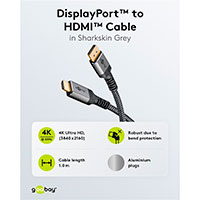 Goobay DisplayPort 1.2 til HDMI 2.0 Kabel - 1m (Han/Han) Sharkskin Gr