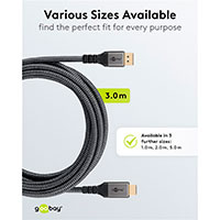Goobay DisplayPort 1.2 til HDMI 2.0 Kabel - 3m (Han/Han) Sharkskin Gr