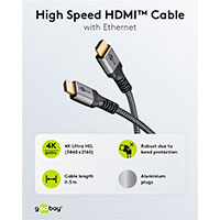 Goobay High Speed HDMI 2.0 Kabel m/Ethernet - 0,5m (Han/Han) Sharkskin Gr