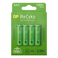 GP ReCyko Genopladelige AA batterier (1300mAh) 4-Pack