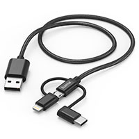 Hama 3-i-1 Multikabel - 1,5m (USB-C/Micro USB/Lightning)
