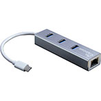Inter-Tech USB-C Hub - 4 porte (3xUSB 3.0/1xRJ-45) Sølv