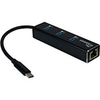 Inter-Tech USB-C Hub - 4 porte (3xUSB 3.0/1xRJ-45) Sort