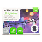 LED farve lyskæde m/timer udendørs - 1,5m (20 LED) Batteri