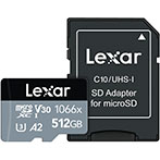 Lexar C10 microSDXC Kort 512GB A2 V30 (UHS-I) m/Adapter