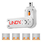 Lindy USB-A Port Blocker m/monterings ngle (4 stk) Orange