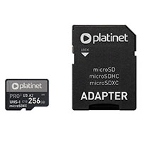 Micro SDXC kort 256GB V30 m/adapter (UHS-I) Platinet