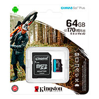 Micro SDXC kort 64GB A2 V30 m/adapter (UHS-I) Kingston