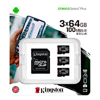 Micro SDXC Kort 64GB V10 m/adapter (UHS-I) Kingston - 3-Pack