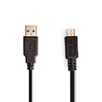 Micro USB 2.0 spiralkabel - 2m (USB-A/USB Micro B) Sort
