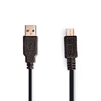 Micro USB 2.0 spiralkabel - 2m (USB-A/USB Micro B) Sort