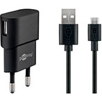 Micro USB oplader 1A - m/kabel (1xUSB) Sort - Goobay